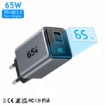 KYT 65W AVS LED LCD Smart PD Type USB C GaN Super Fast 2 Ports Multiport Mobile Cell Phone Wall Charger With Digital Display